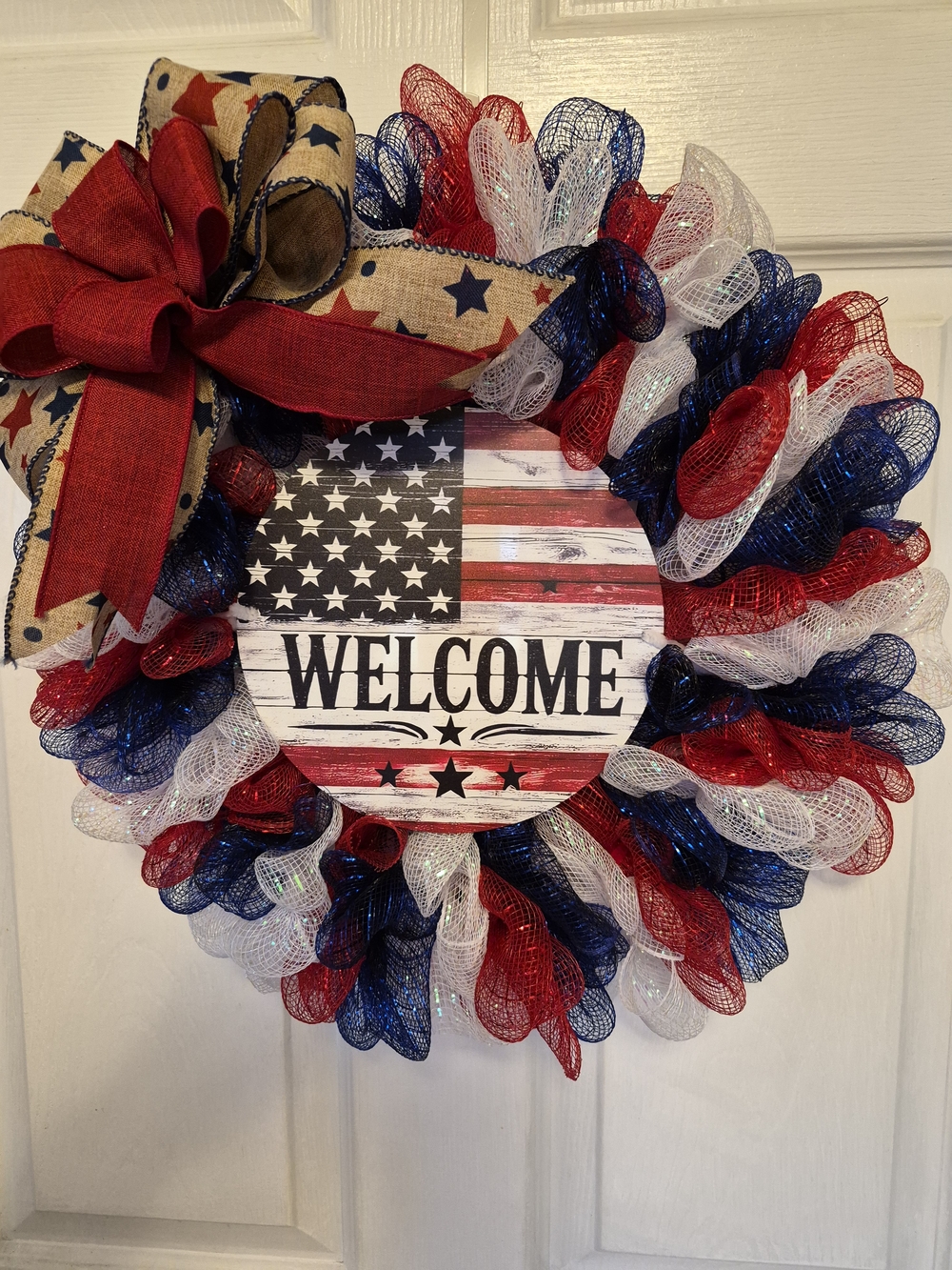 Welcome Patriotic Wreath - Red, White & Blue ,Great For Any Patriotic Holiday